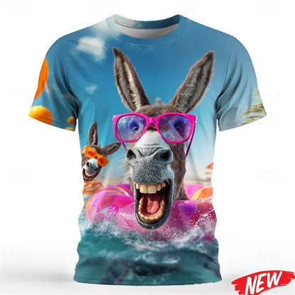 Funny Cow & Donkey 3D Print T-Shirt - Men's Casual Crew Neck Streetwear Tee