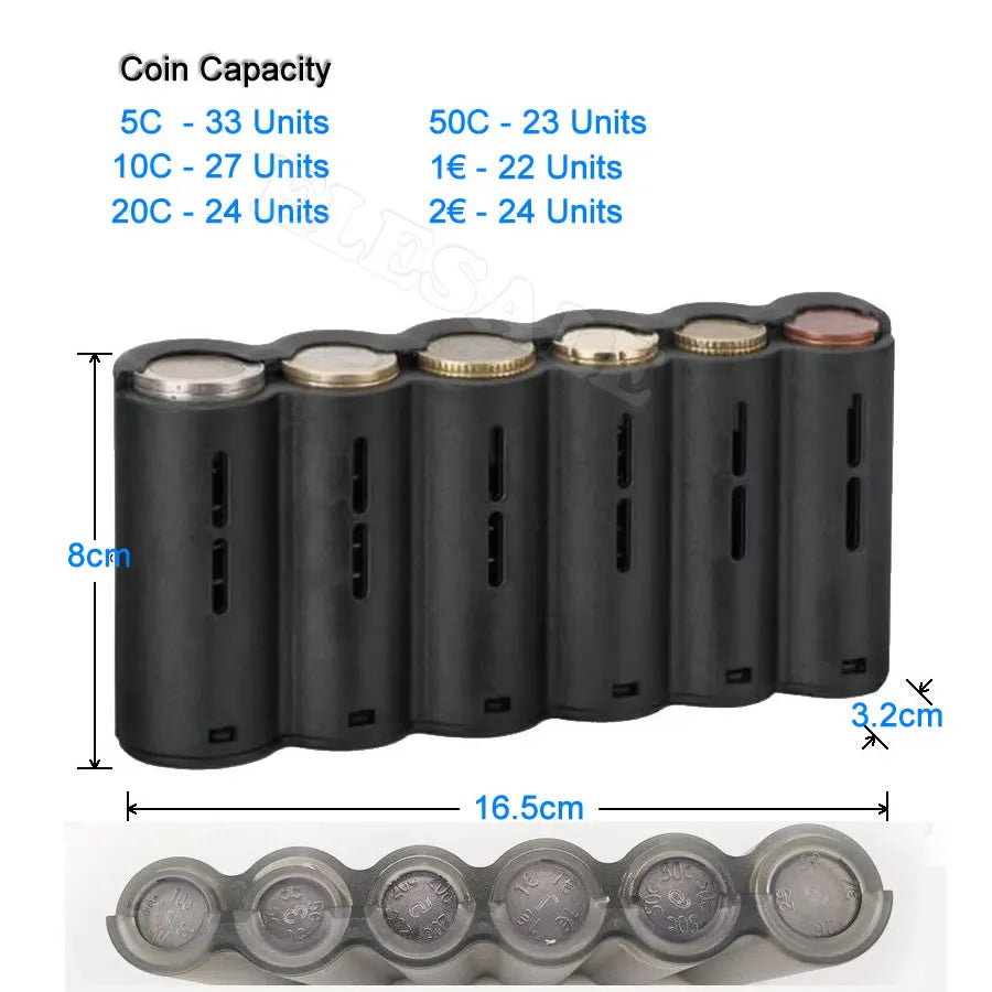 6-Slot Euro Coin Dispenser Wallet – Zipper Pocket Driver & Waiter’s Purse, Coin Sorter & Cash Collector
