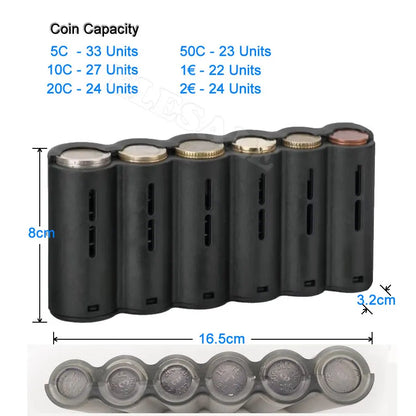 6-Slot Euro Coin Dispenser Wallet – Zipper Pocket Driver & Waiter’s Purse, Coin Sorter & Cash Collector