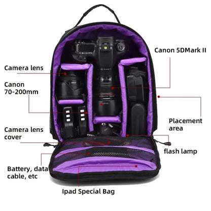 Multi-Functional Camera Bag - Lightweight, Waterproof Backpack for Nikon and Canon, Digital Lens, Outdoor Photography, Large Capacity
