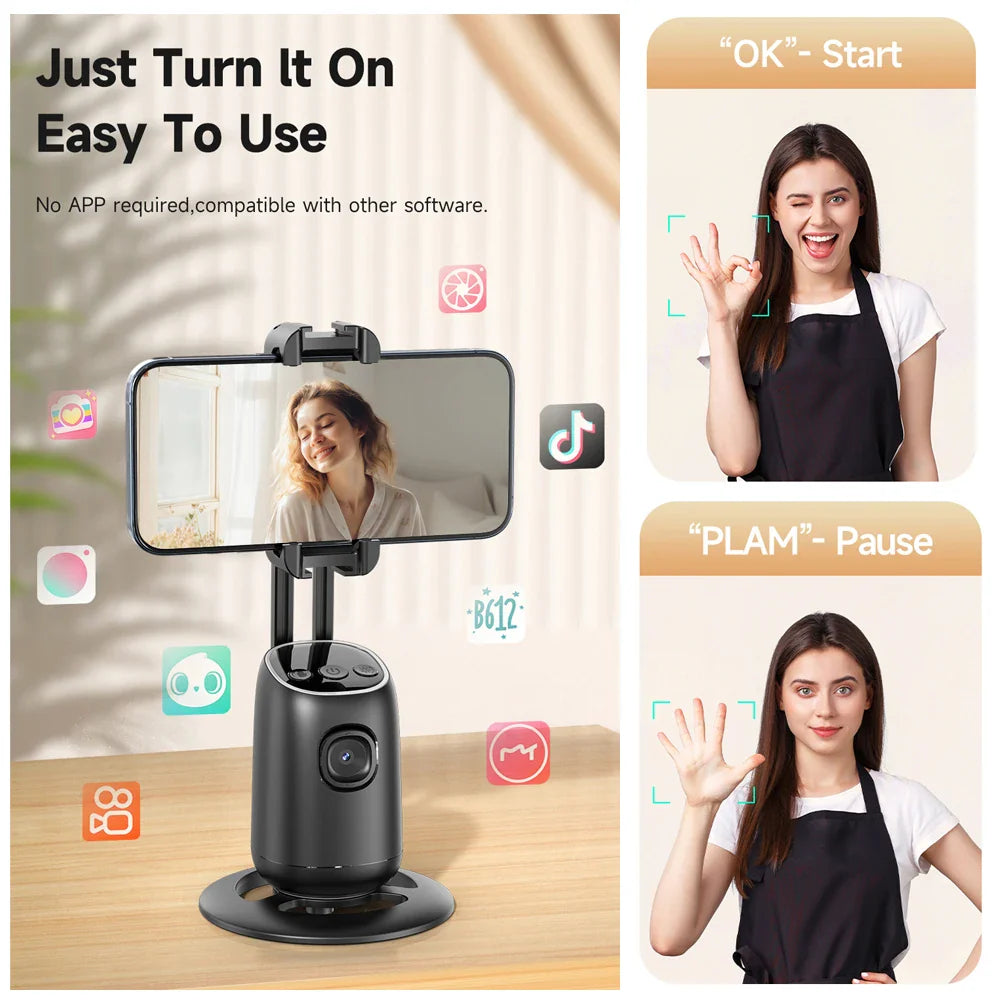 AI Smart 360° Gimbal with Auto Face Tracking – All-in-One Phone Holder & Video Stabilizer Tripod