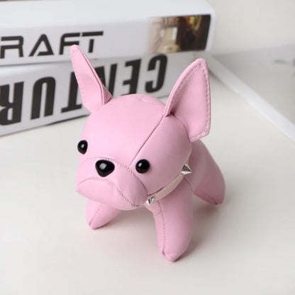 Punk French Bulldog PU Leather Dog Keychain — Fashion Bag Charm for Women Car Key Ring