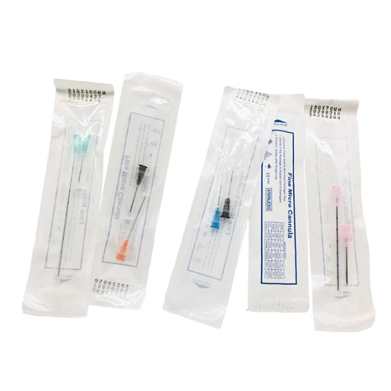 50pcs Disposable Blunt-Tip Cannula Needles | 18G–27G Micro Piercing Syringe