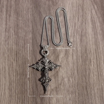 Gothic Skull Jesus Cross Necklace – Punk Catholic Amulet Jewelry for Men, Religious Pendant