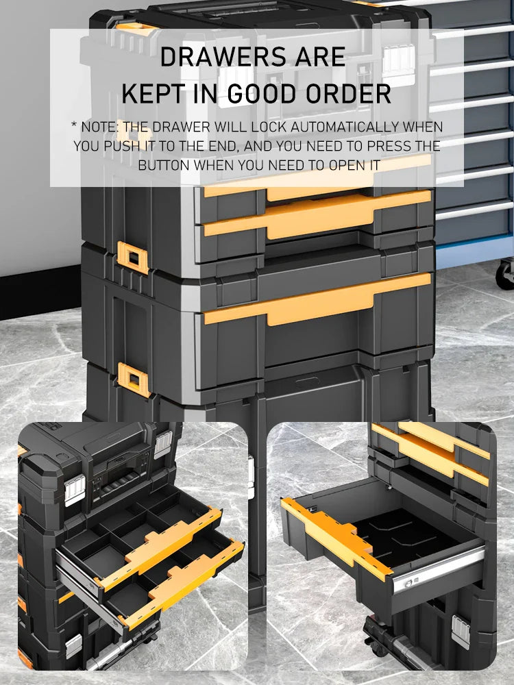 AIRAJ Stackable Modular Toolbox Set — Portable Combo ToolBox with Wheels for Space-Saving Storage & Easy Mobility