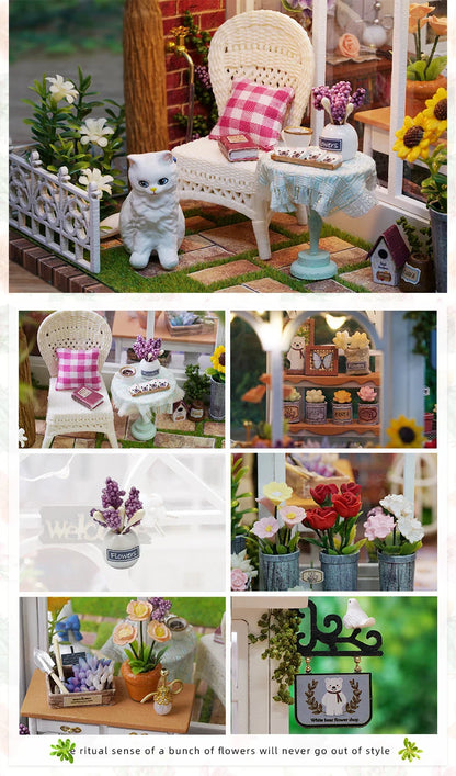 DIY Wooden Sunshine Greenhouse Cottage – Miniature Dollhouse Kit with Furniture for Friends' Gifts