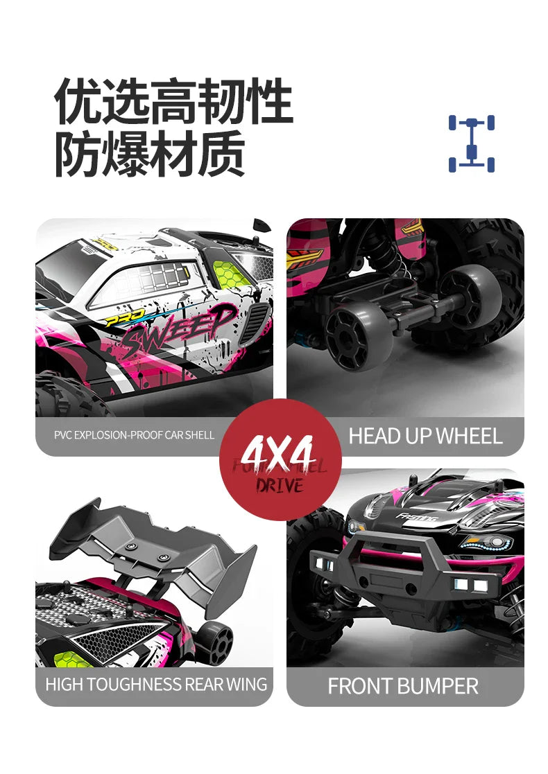 1:16 4WD RC Car – 70KM/H High-Speed Drift Monster Truck with LED, Remote Control, 4x4 for Kids, WLtoys 144001