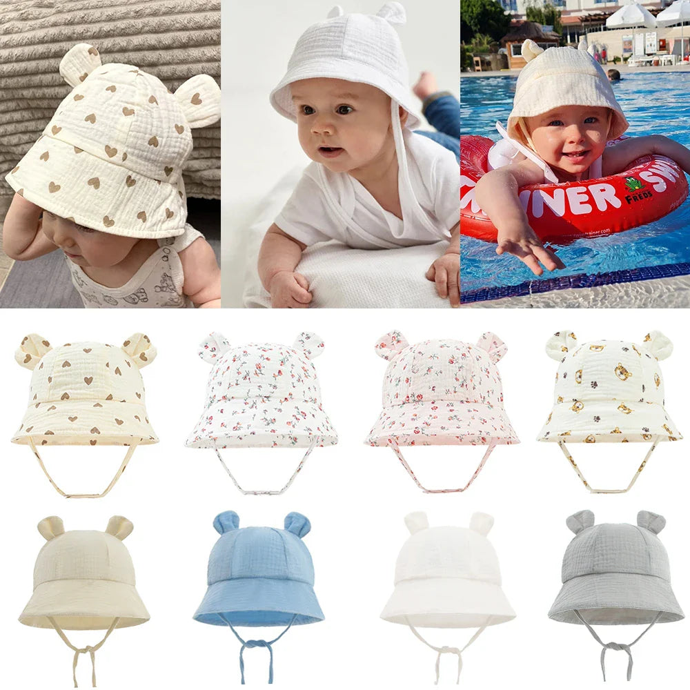 Muslin Cotton Baby Sun Hat – Soft Summer Panama Bucket Cap for Infants (3–12M) | Breathable Kids Sun Protection Hat for Boys & Girls