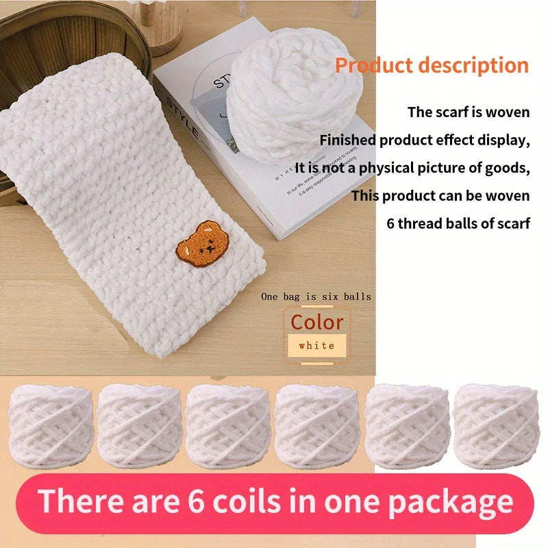 6 Yarn Balls + Teddy Bear DIY Craft Kit – Handmade Thick Woven Scarf Thread Set for Knitting, Jewelry & Creative Gift Making