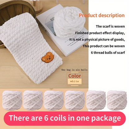6 Yarn Balls + Teddy Bear DIY Craft Kit – Handmade Thick Woven Scarf Thread Set for Knitting, Jewelry & Creative Gift Making