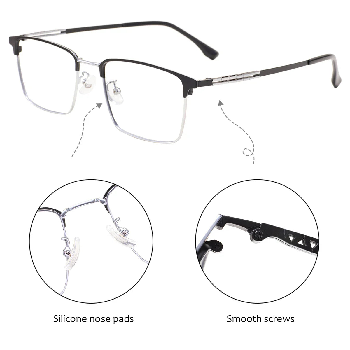 Comfortable Rectangular Men’s Business Glasses – Full Rim Browline Metal Frame for Optical Prescription Lenses