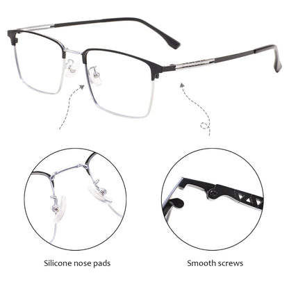 Comfortable Rectangular Men’s Business Glasses – Full Rim Browline Metal Frame for Optical Prescription Lenses