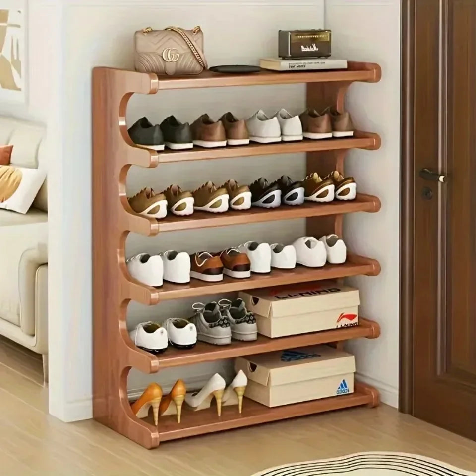 Chinese Style Wooden Shoe Rack — Multifunctional Bamboo Entrance Storage Cabinet for Shoes