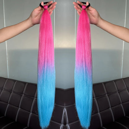 Synthetic Colorful Ponytail Extensions – Long Straight Braided Hairpieces with Rubber Band for Women