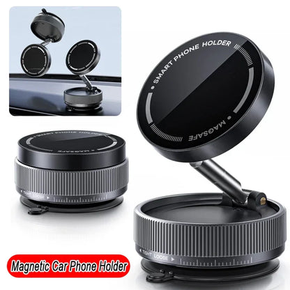 Vacuum Suction Magnetic Phone Holder – 360° Rotating Hands-Free Foldable Car & Smooth Surface Mount
