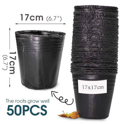 50pcs Black Plastic Seedling Pots – Breathable Nursery Containers for Seed Starting & Plant Cuttings