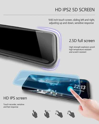 10-Inch Mirror Camera for Car – Touch Screen Video Recorder, Front & Rear Dash Cam, Rearview Mirror DVR Black Box