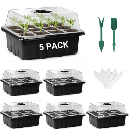 10-Pack Seed Starter Trays with Vent Holes – 12-Grid Mini Greenhouse Planting Kit for Seed Growing & Cultivation