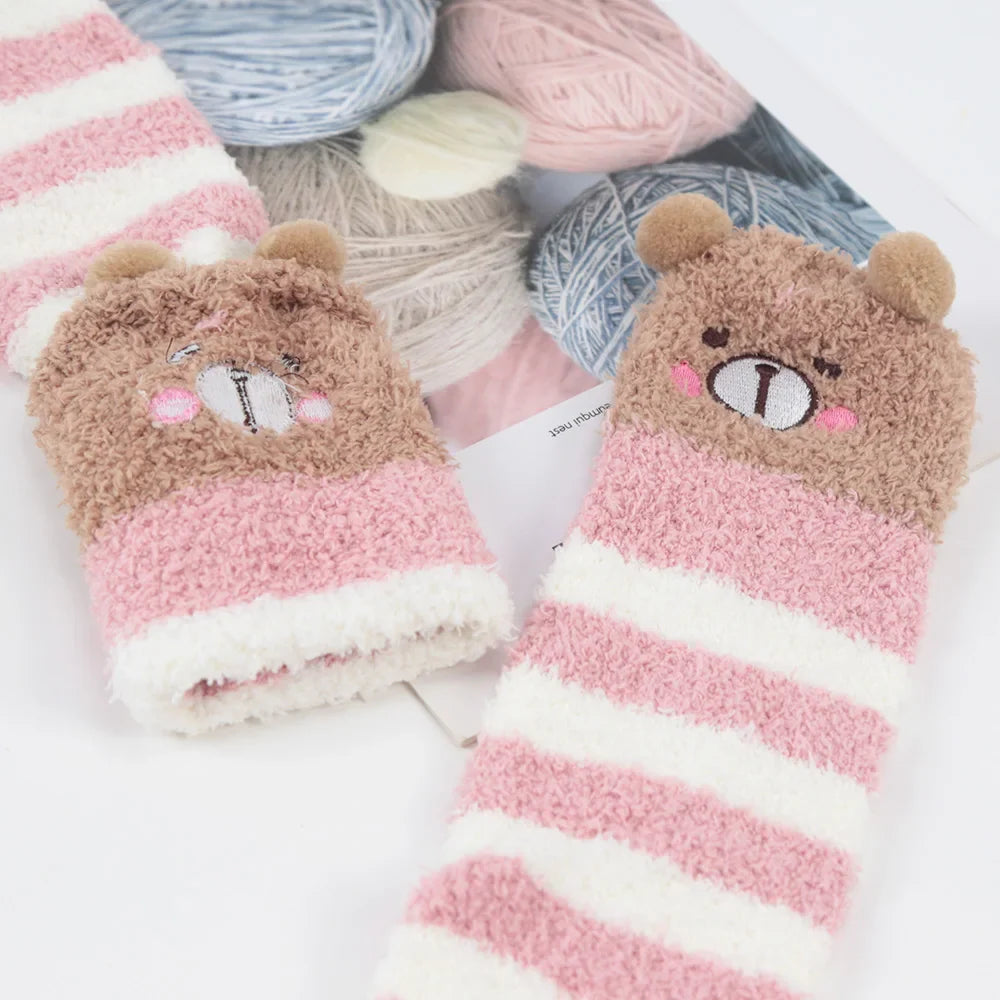 Japanese Girl Animal Knee Socks – Cute Striped Compression Thigh-High Warm Socks for Autumn & Winter