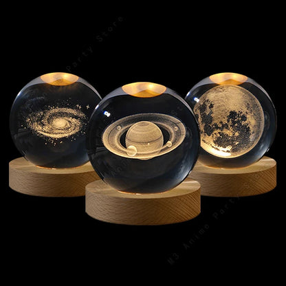 3D Crystal Ball Galaxy Night Light - LED Saturn Planet Moon Lamp for Bedroom and Birthday Gifts