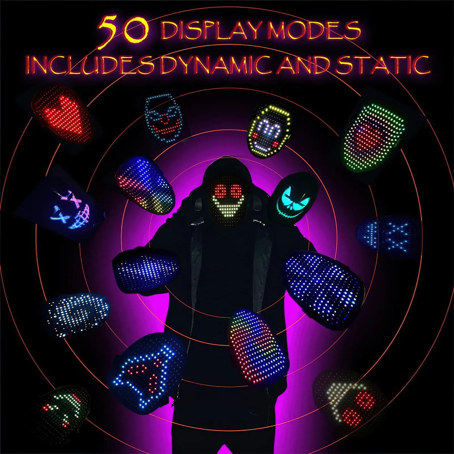 LED Mask with Gesture Sensing, Deformation, and Digital Glow - Perfect for Holiday, Christmas, Carnival, DJ Party, Makeup Ball, and More