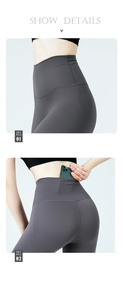 Naked Feel Butt-Lifting Yoga Leggings for Women – High Waist Sports Tights with Hidden Waist Pockets, Gym Fitness Wear