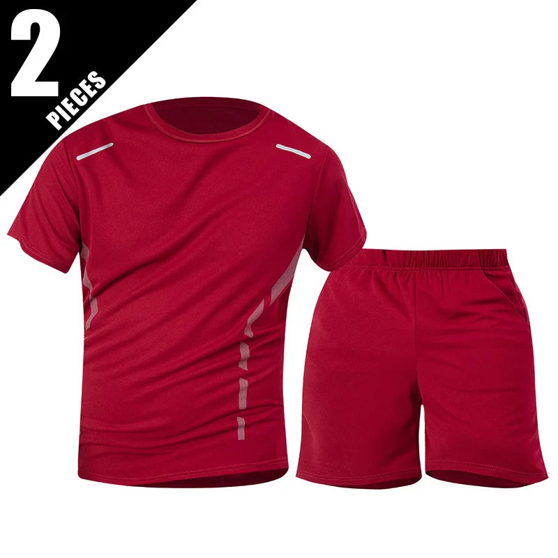 Men’s 2-Piece Summer Sports Set – Quick-Dry Breathable Short Sleeve T-Shirt & Pocket Running Shorts