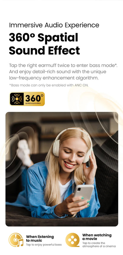 HAYLOU S30 Wireless Bluetooth 5.4 Headphones - 43dB Adaptive Noise Cancelling, 40mm Driver, 80H Playtime Earphones