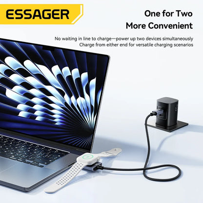 Essager 100W 2-in-1 Magnetic Charging Cable - USB-C to USB-C Fast Charger for iPhone & Apple Watch