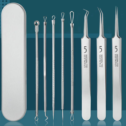 1/3/8PCS Stainless Steel Blackhead Removal Tool Set – Facial Tweezers, Acne Needles & Beauty Blackhead Removers