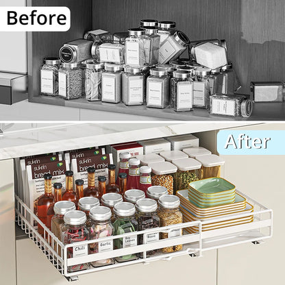 Pull-Out Cabinet Organizer - Slide-Out Kitchen Pantry Storage Drawer