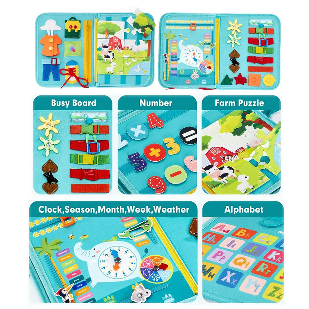 Montessori Busy Book – Portable Educational Toy for Toddlers, Travel Activity Board, Fine Motor Skills & Early Learning