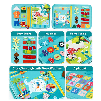Montessori Busy Book – Portable Educational Toy for Toddlers, Travel Activity Board, Fine Motor Skills & Early Learning
