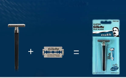 Gillette Super Blue Straight Razor for Men - Stainless Steel Razor Blades for Safe Shaving and Beard Care