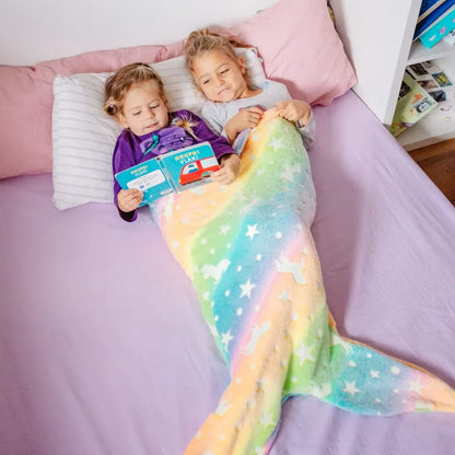 Flannel Mermaid Sleeping Bag — Soft Universal Rainbow Mermaid Tail Blanket, Cozy and Beautiful for Children