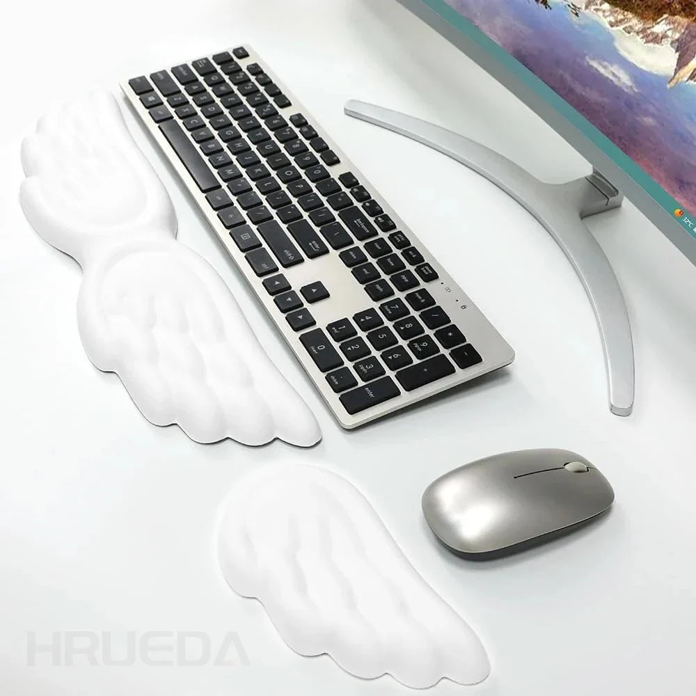Keyboard & Mouse Wrist Rest Set – Angel Wing Memory Foam Ergonomic Non-Slip Support for Laptop & PC