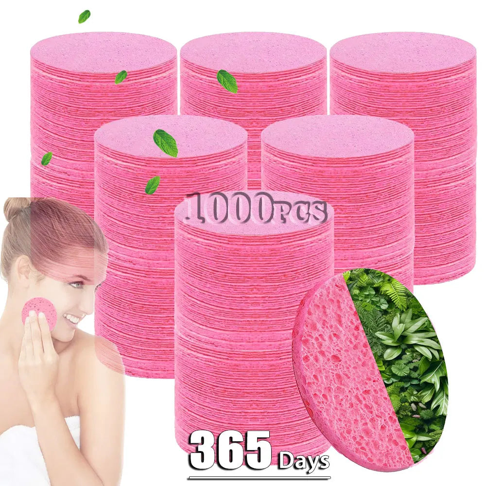 50–1000PCS Natural Wood Pulp Compressed Face Wash Sponges – Foaming Facial Cleansing Puffs for Skincare & Makeup Removal