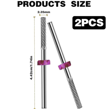 2PCS Fine Cuticle Nail Drill Bits - 3/32" Double-Head Tungsten Carbide Cuticle Remover & Manicure File Bits