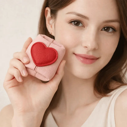 Casual Solid Color Cowhide Coin Purse – Love Heart Square Multi-Function Small Bag for Coins, Earphones & Gifts