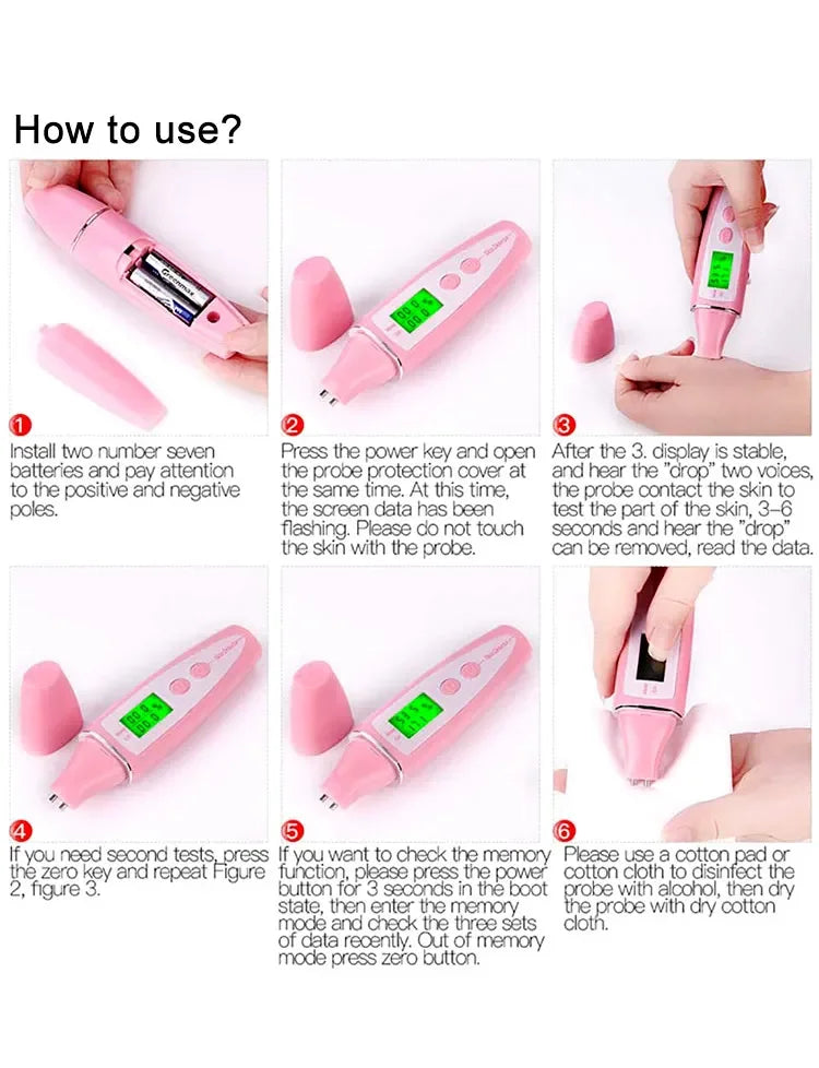 LCD Digital Skin Analyzer with Bio-Technology Sensor - Precise Oil & Moisture Tester for Skin Care Spa Monitoring