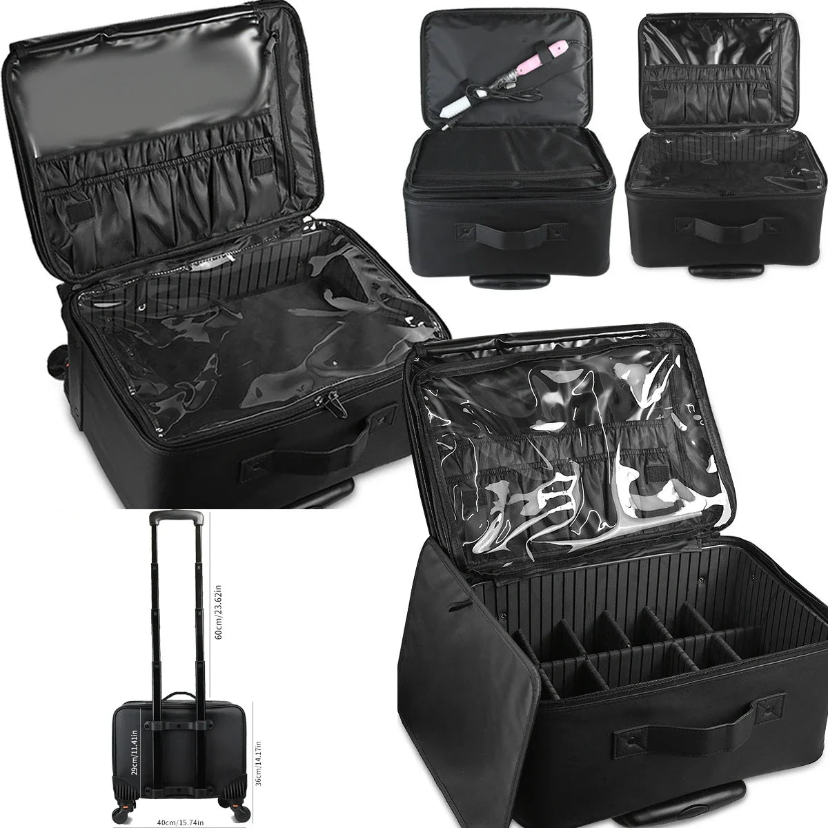 Large Capacity Makeup Trolley Case – Multi-Functional Rolling Organizer Bag in Oxford PU for Beauty, Nail Art, Tattoo & Professional Use