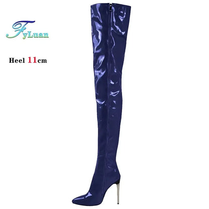 Women’s Plus Size Thigh-High Stiletto Boots - 11CM Pointed Toe Over-the-Knee Party Heels Sizes 45-47