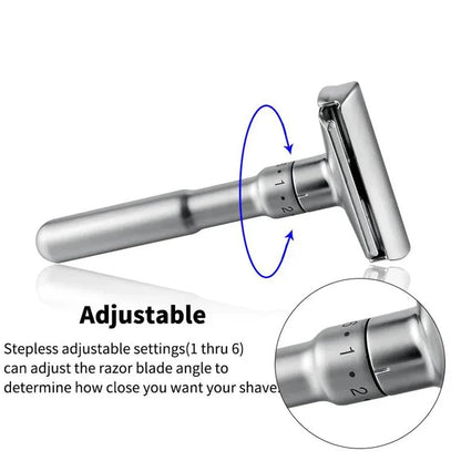 Mingshi Adjustable Safety Razor – Double Edge Classic Men’s Shaver with 1–6 Sharpness Settings and 5 Blades