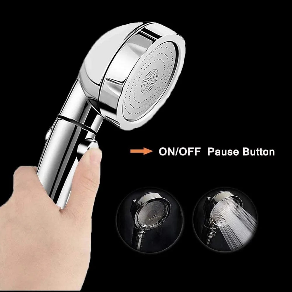 360° Rotating Handheld Shower Head – 3 Spray Modes with ON/OFF Pause Switch & Adjustable Water-Saving Design