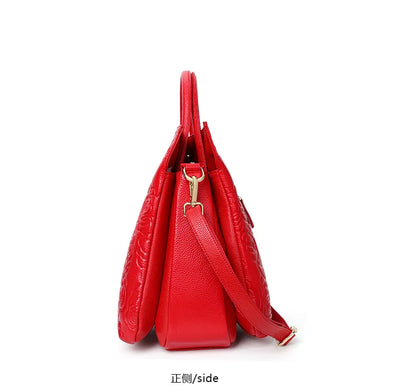 Classic Embossed Women’s Leather Bag — Large Capacity Top Cowhide Crossbody Purse