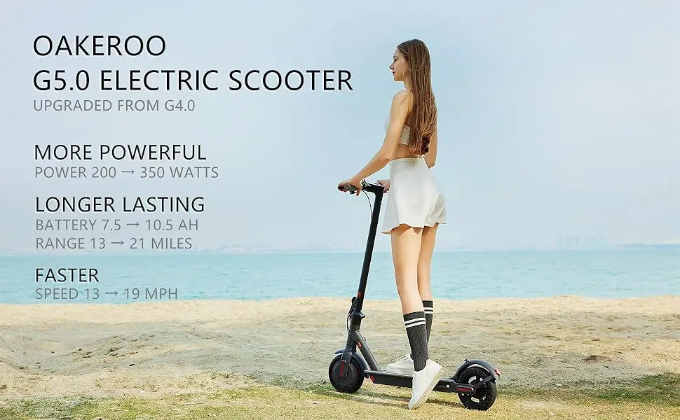 G5.0 Electric Scooter 36V — 10.5Ah Battery, 21-Mile Range, 19MPH, 350W Motor, 8.5-Inch Tires, Foldable E-Scooter
