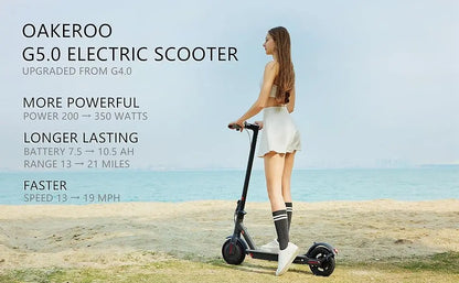 G5.0 Electric Scooter 36V — 10.5Ah Battery, 21-Mile Range, 19MPH, 350W Motor, 8.5-Inch Tires, Foldable E-Scooter