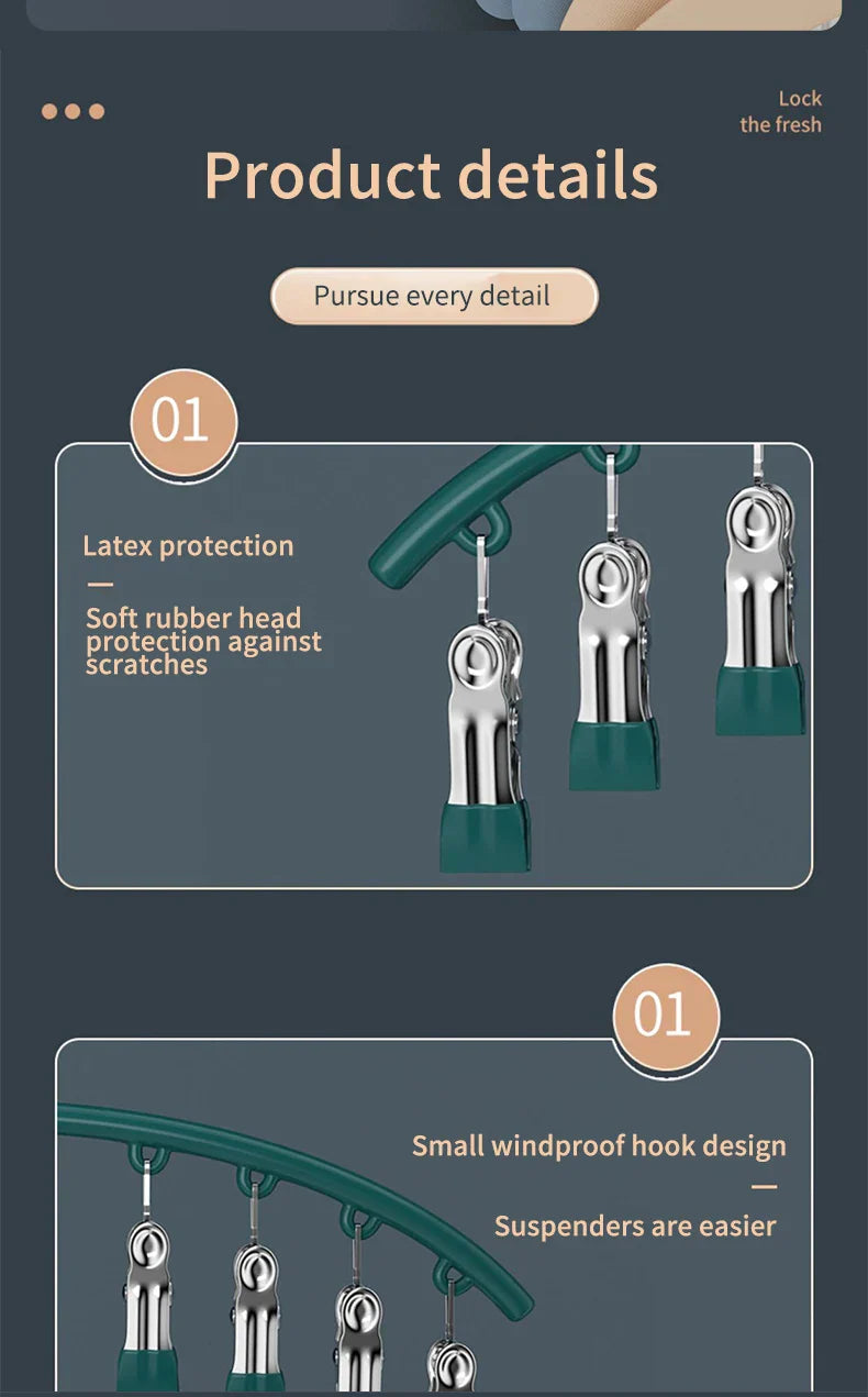 10-Pack Stainless Steel Sock Clips – Windproof Non-Slip Clothes Rack for Drying Socks, Underwear, Towels, and Laundry