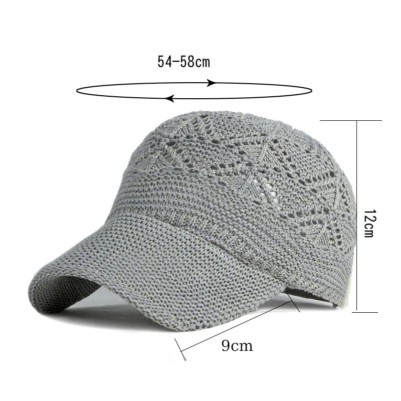 Women’s Summer Hollow Baseball Cap – Breathable Knitted Mesh Adjustable Sun Hat for Holiday and Outdoor Use