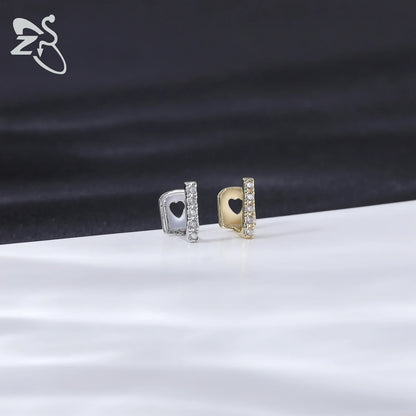 ZS Hip Hop Grillz – Silver/Gold Plated CZ Crystal Cross & Rose Star Tooth Cap, Top & Bottom Set